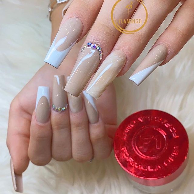 Marble Nails with White tips