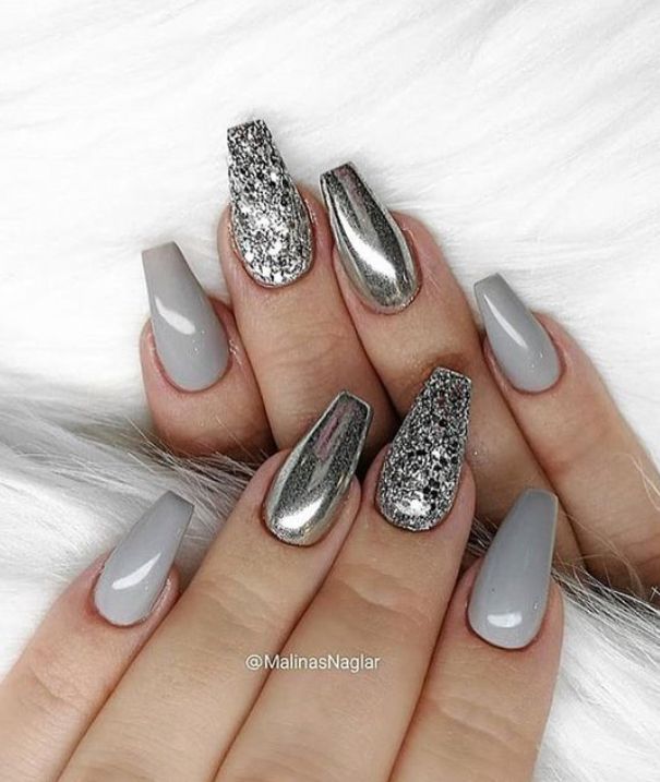 Silver Chome nails with Grey polish