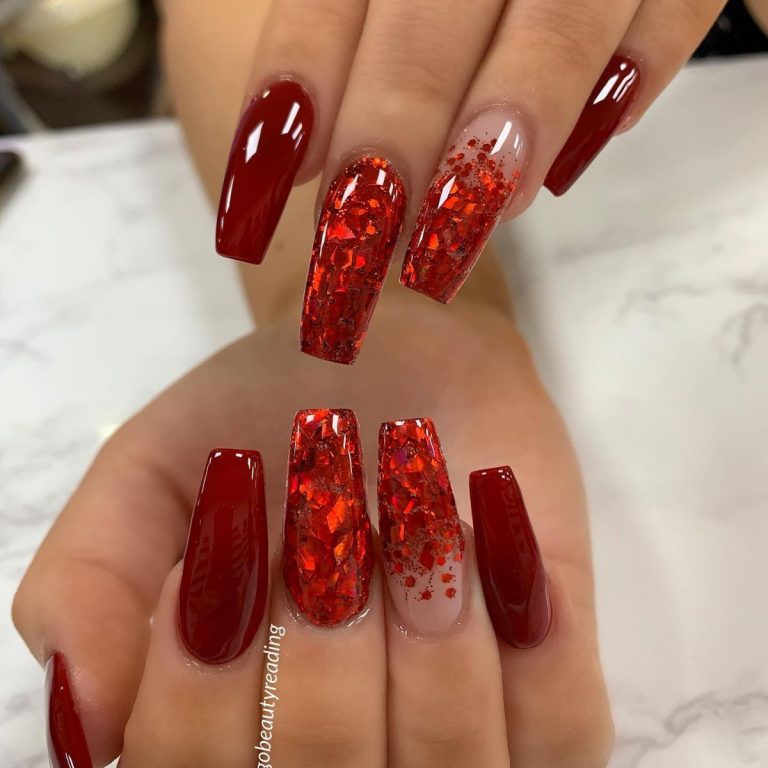 Red Glitter powder nails